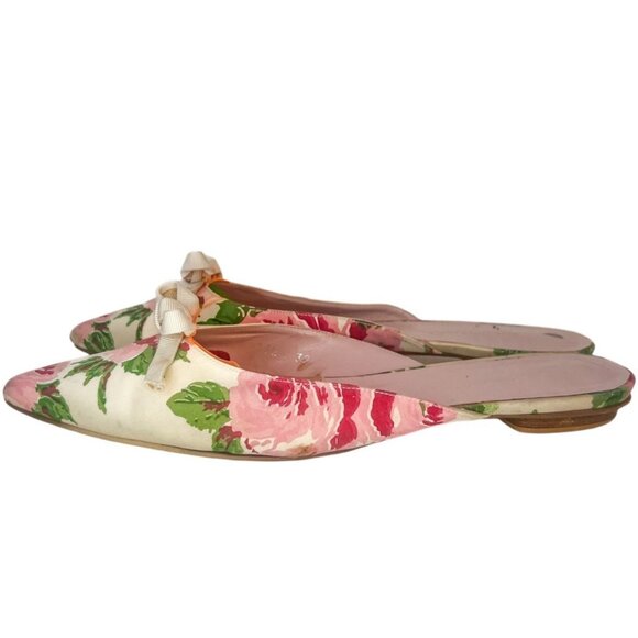 LK BENNETT Peony Floral Print Slip-On Mules 39 US 8 Pointed Toe Pink White Flats - Picture 5 of 9